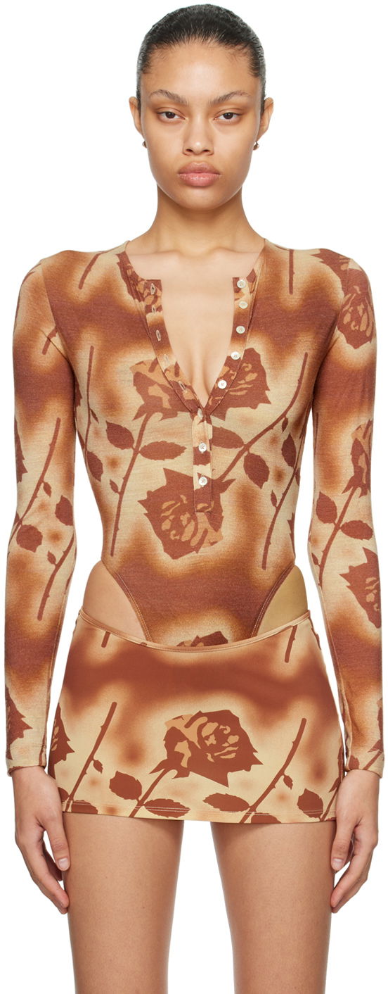 Боді Miaou Miaou Carrie Rose Print Bodysuit Коричневий | 6006WOSSRO