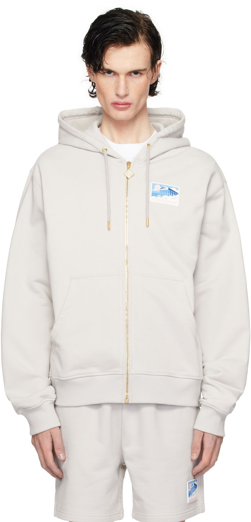Світшоти Casablanca Men's Temple Print Zip Hoodie Сірий | MPS25-JTP-150-01