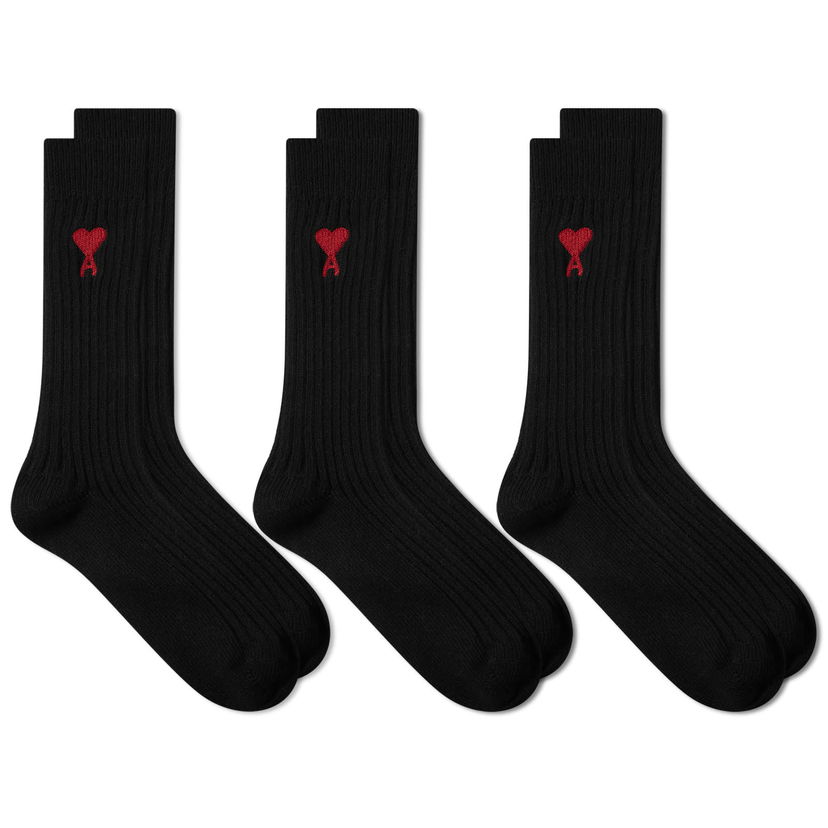 Шкарпетки AMI 3 Pack A Heart Ribbed Socks чорний | USC003-379-001