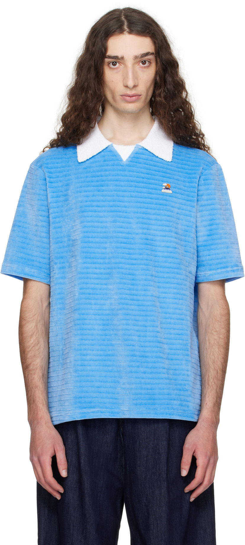 Сорочка поло Casablanca Casablanca Velour Stripe Polo Синій | MPF25-JTP-383-01