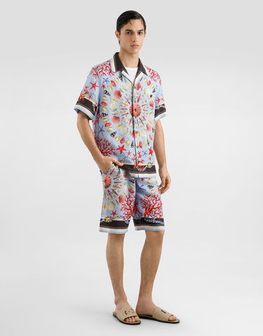 Сорочка Dolce & Gabbana Dolce & Gabbana Linen Canvas Shirt with Shell Print Синій | G5JH9TFP4NRHC5PJ, 1