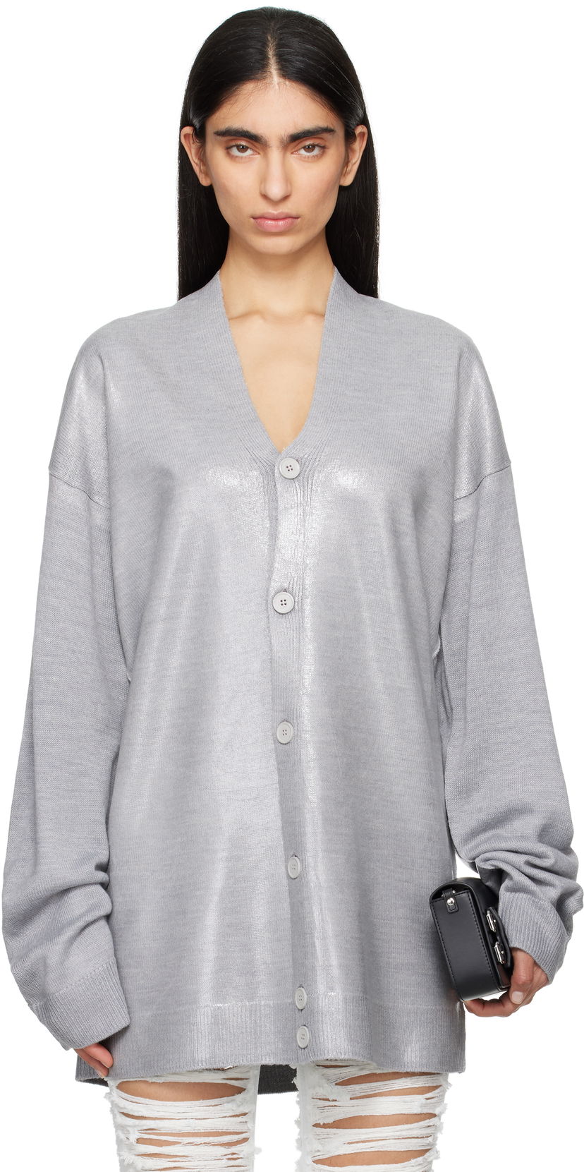 Cветр Maison Margiela MM6 Maison Margiela Plastified Knit Cardigan Сірий | S62HP0026 M13120