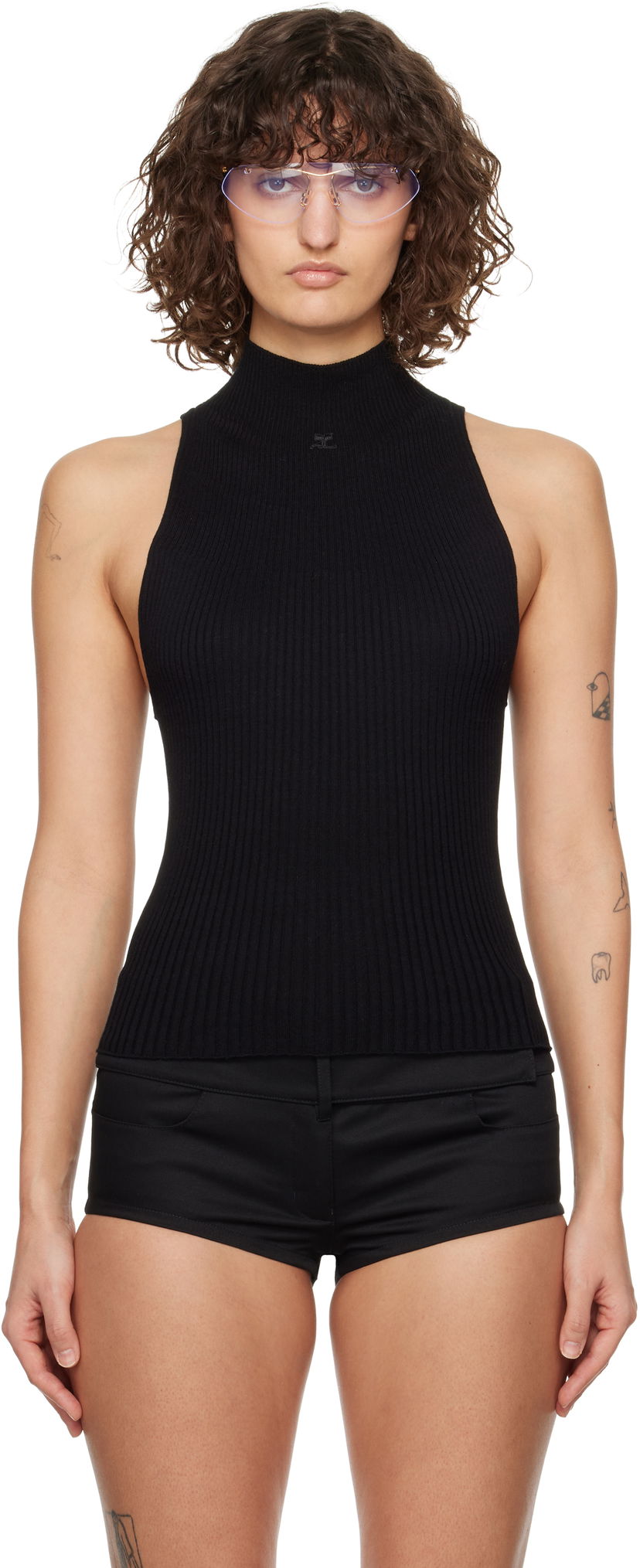 Cветр Courrèges Courrèges Mock Neck Rib Tank Top чорний | 125MTO384FI0049