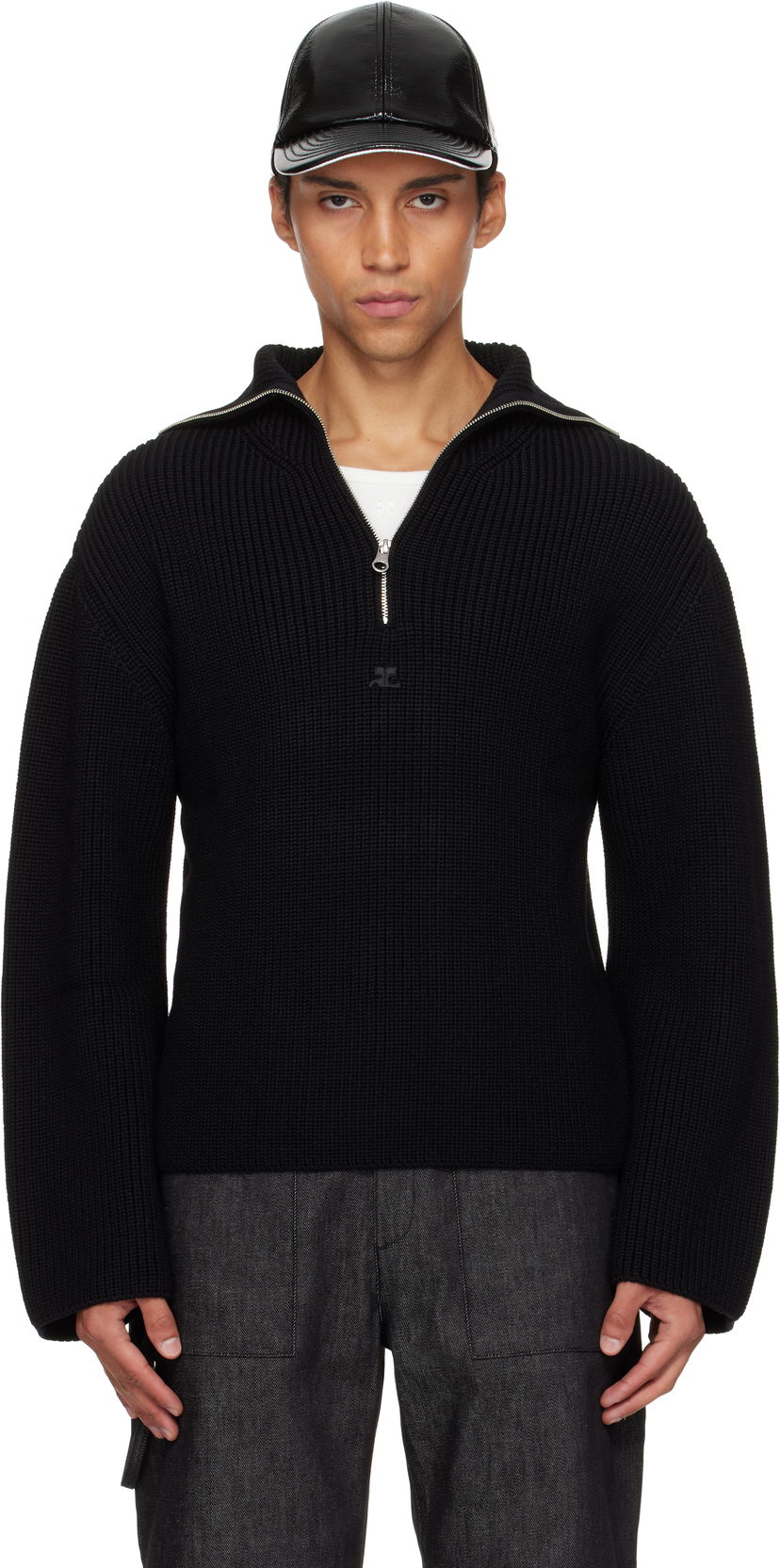 Cветр Courrèges Courrèges Ribbed Wool Trucker Sweater чорний | 325MPU243FI0036