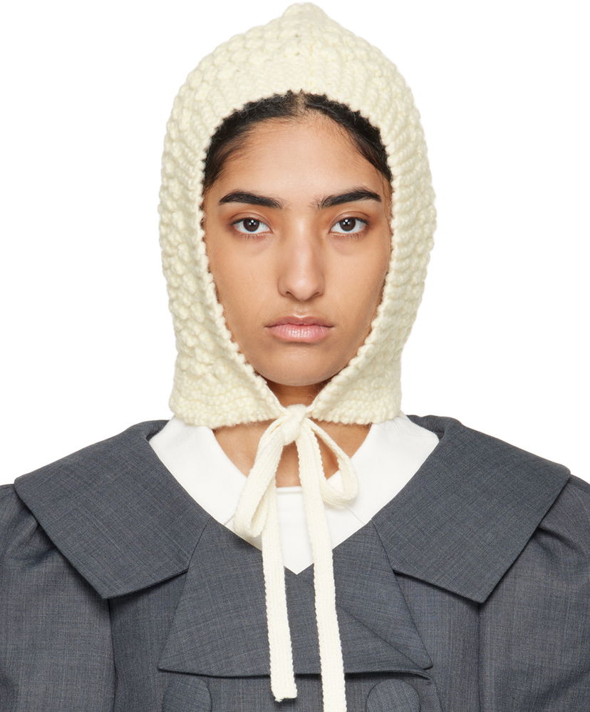 Шапка SHUSHU/TONG SHUSHU/TONG Tied Knit Hood білий | MWDCAC06 ACR001