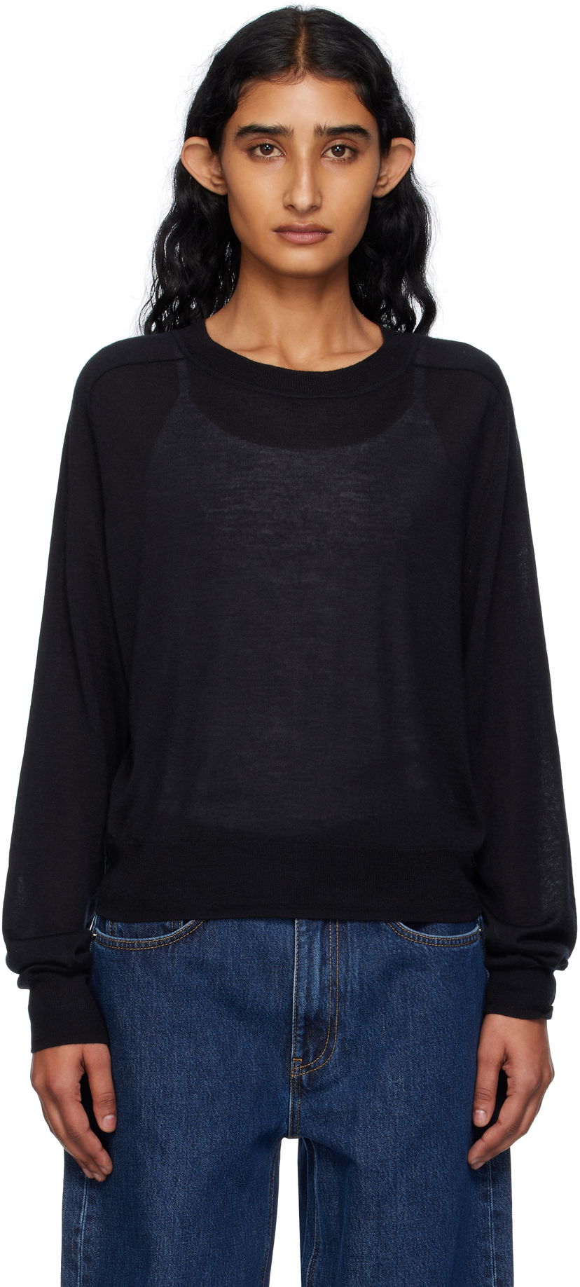 Cветр Loulou de Saison Loulou de Saison Angus Cashmere Crew Neck Sweater чорний | ANGUS