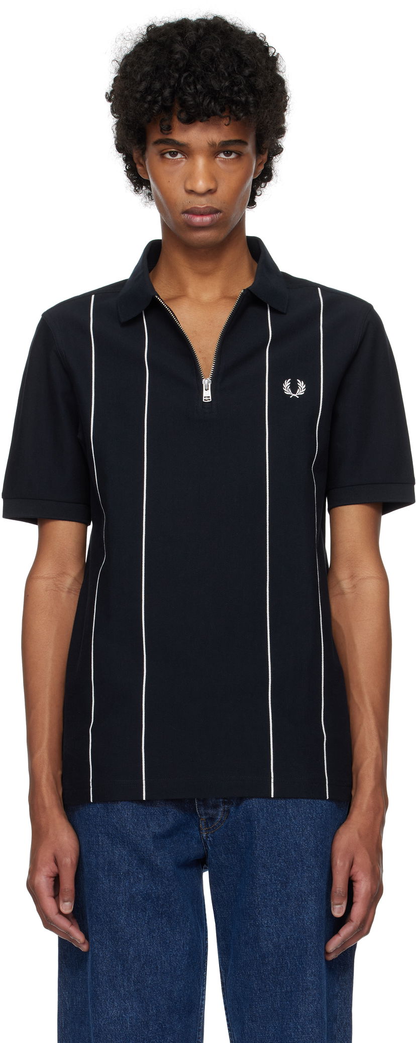 Сорочка поло Fred Perry Fred Perry Pinstripe Zip Neck Polo темно-синій | M9871