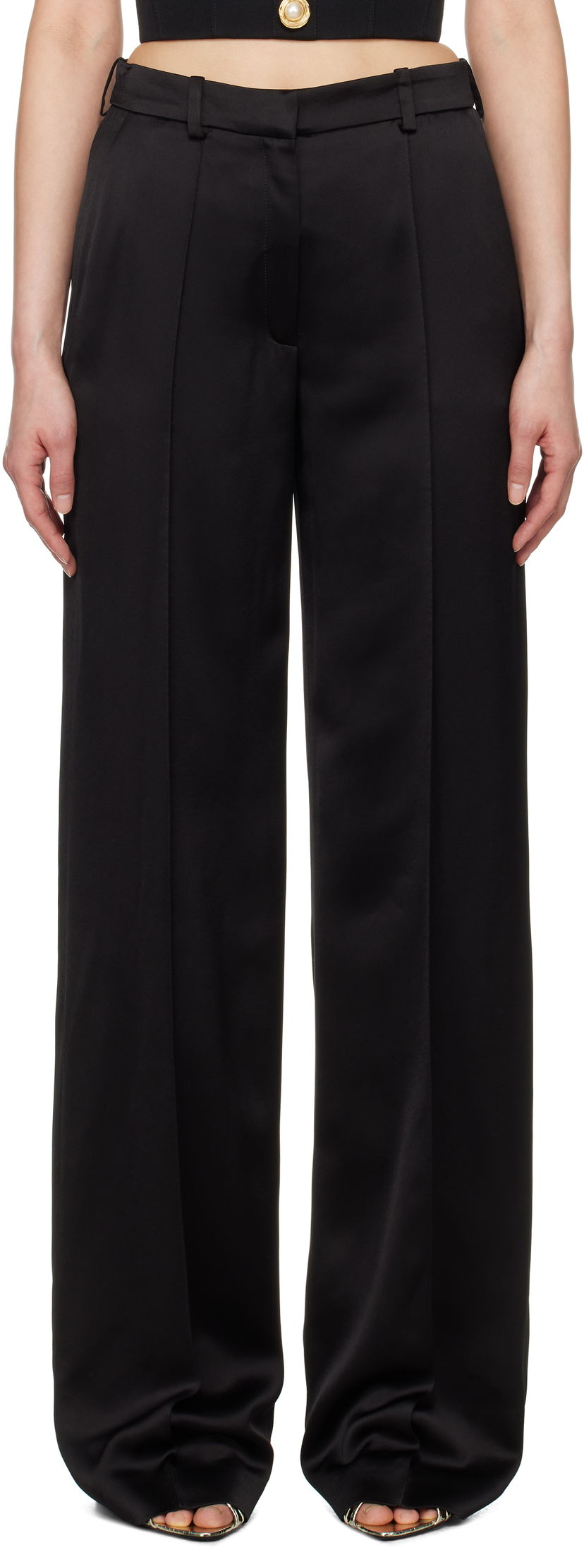 Штани Balmain Balmain Satin Straight-Leg Trousers чорний | EF0PO160VB01