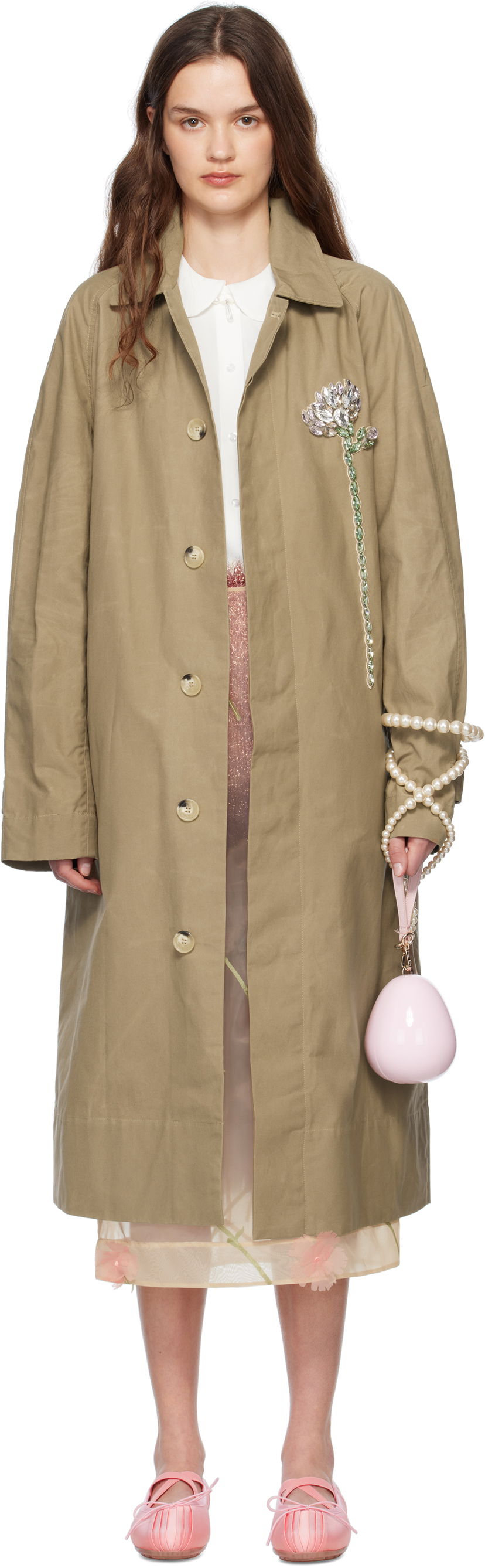 Тренчкот Simone Rocha Simone Rocha Embellished Carnation Car Coat бежевий | 2068DB-W 1247