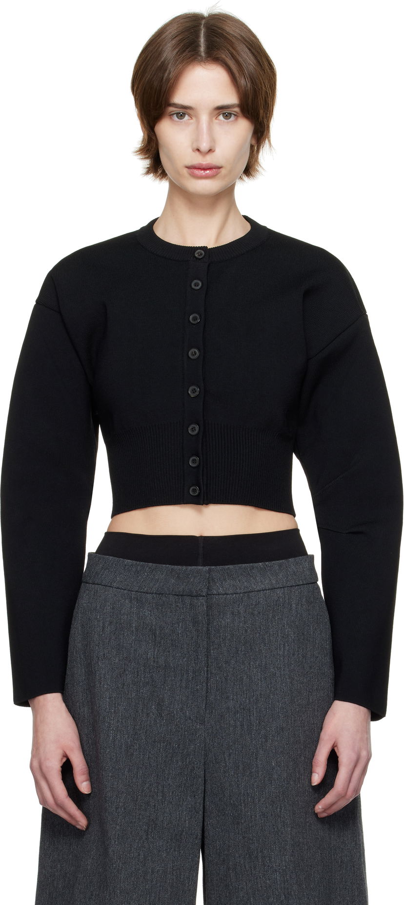 Cветр WARDROBE.NYC WARDROBE.NYC Matte Cropped Cardigan чорний | W1096F24MV