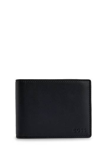 Гаманець BOSS BOSS Leather Trifold Wallet with Coin Pocket чорний | 50470436