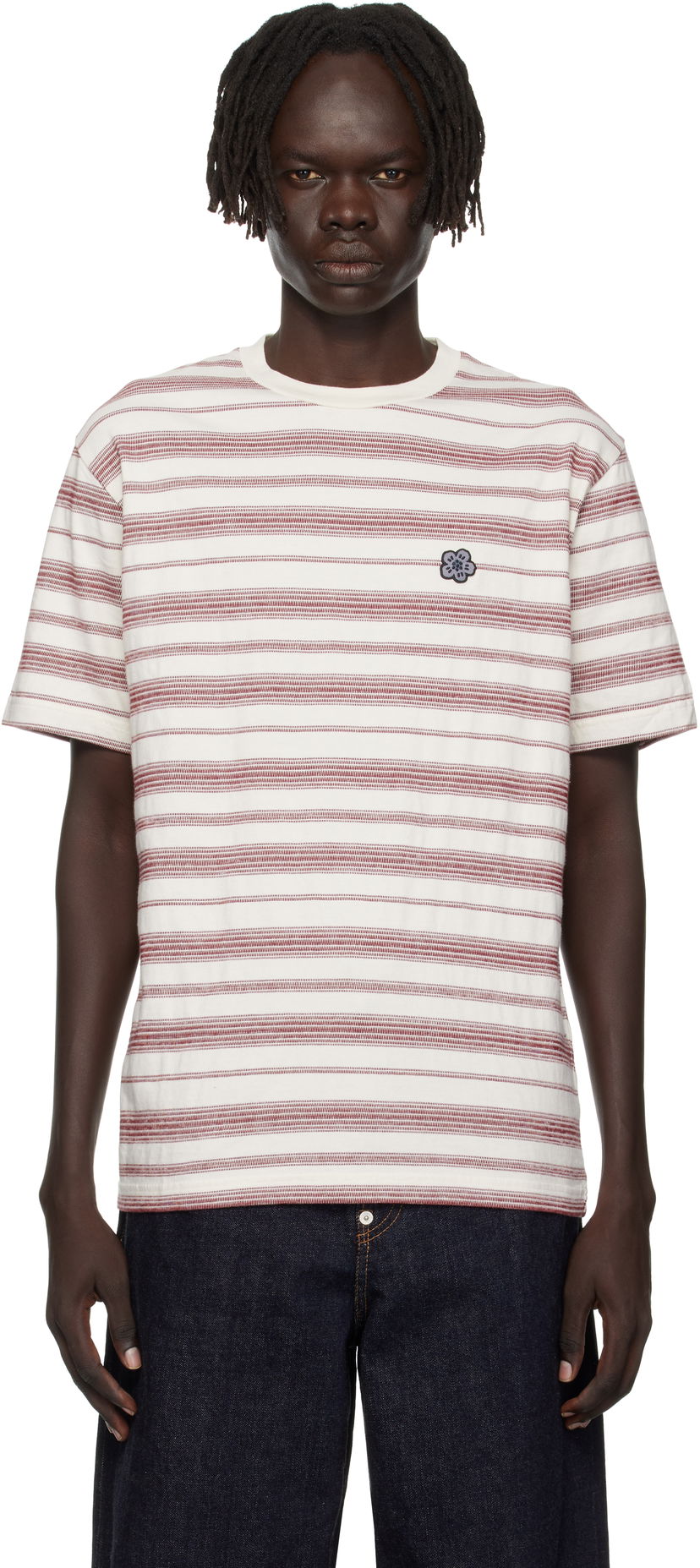 Футболка KENZO Kenzo Paris 'Boke Flower' Embroidered Striped T-Shirt білий | FF65TS2534SC