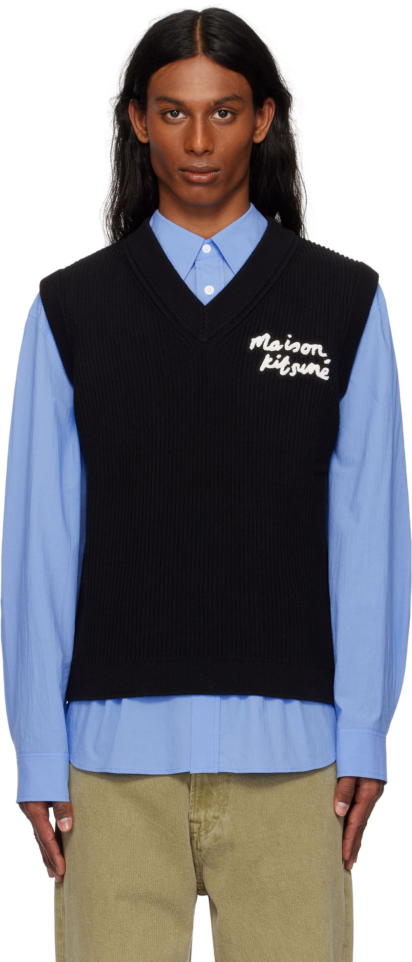 Cветр MAISON KITSUNÉ Maison Kitsuné Handwriting Ribbed Vest чорний | OM00810KT1126