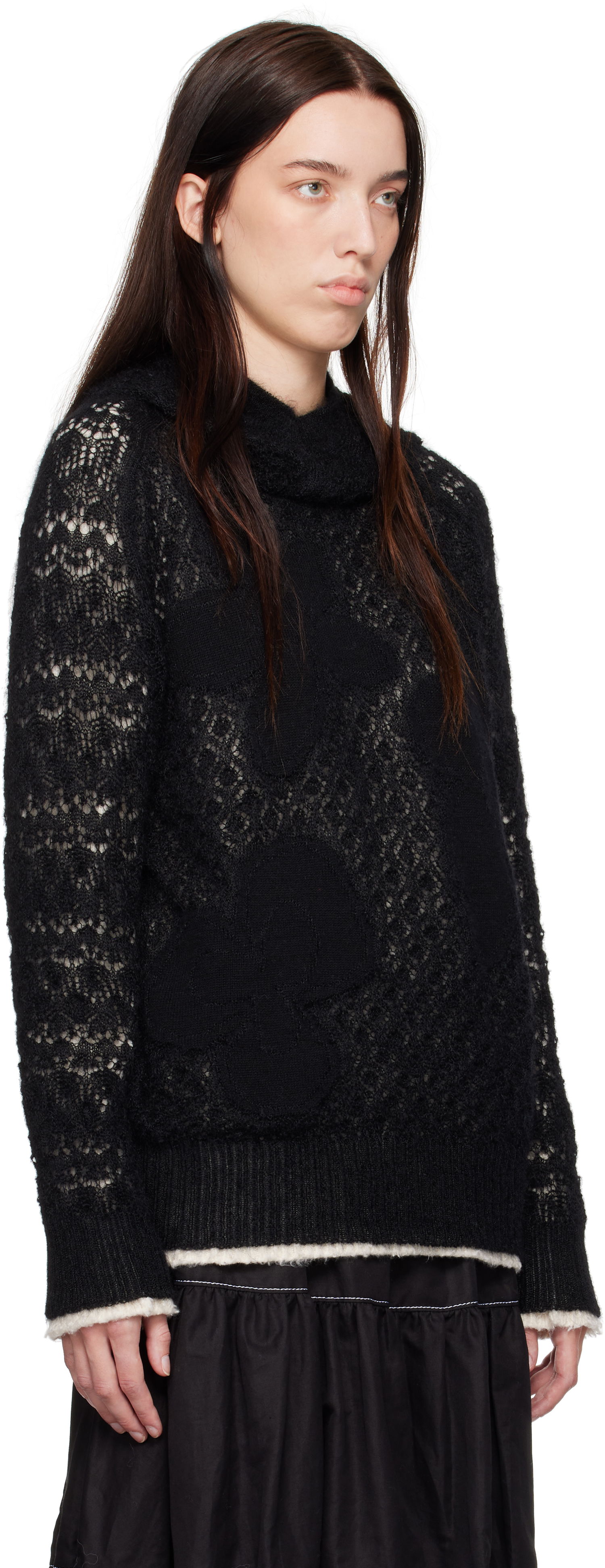 Cветр Comme des Garçons Comme Des Garçons Wool Lace Pattern Intarsia Hoodie чорний | TN-N024-051, 1