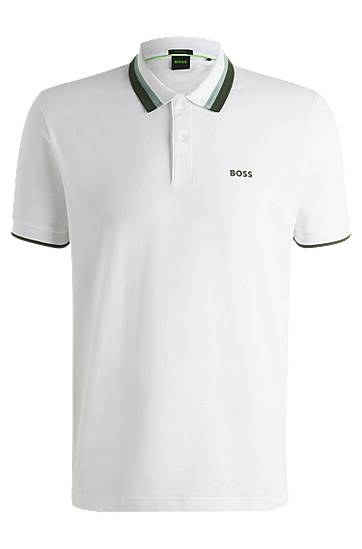 Сорочка поло BOSS Paddy Active Polo Shirt with Contrast Stripes білий | 50538101