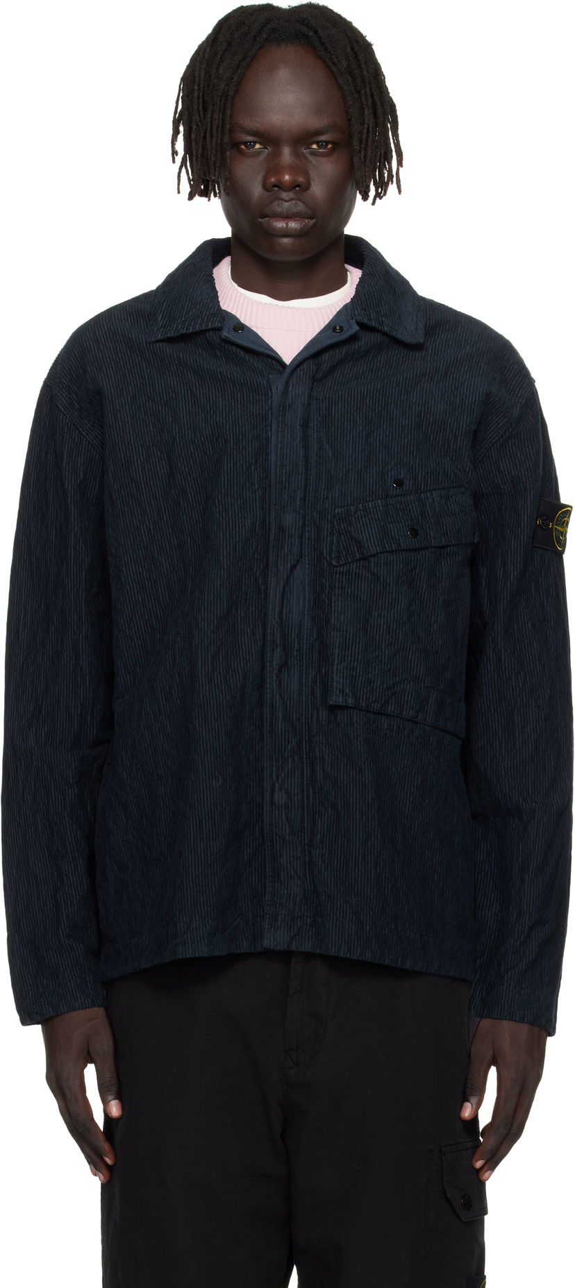 Сорочка Stone Island Wrinkled Corduroy Overshirt темно-синій | K2S15 1200020 S0229
