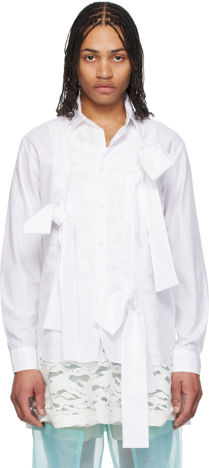 Сорочка Comme des Garçons Homme Plus Jacquard Cloth Shirt with Tie Cuffs білий | PO-B022-051
