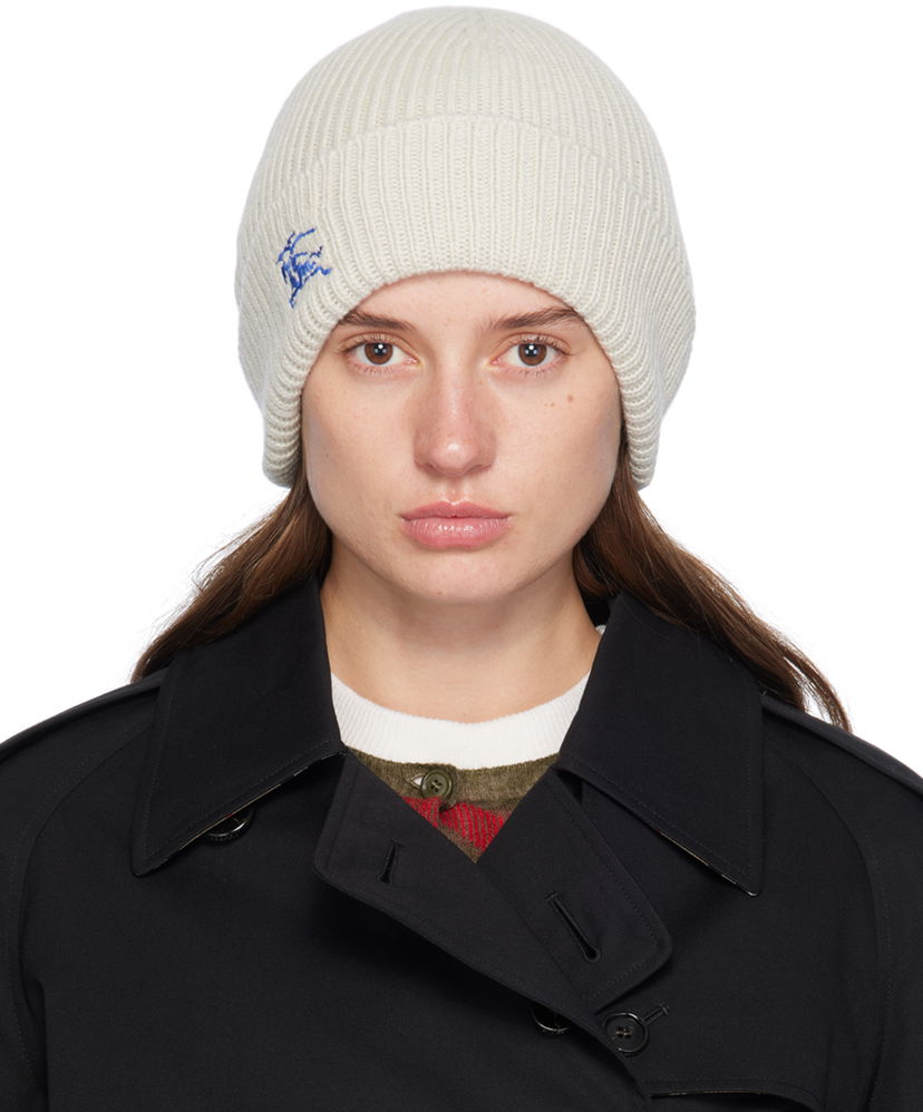 Шапка Burberry Off-White Equestrian Knight Cashmere Beanie бежевий | 8095582