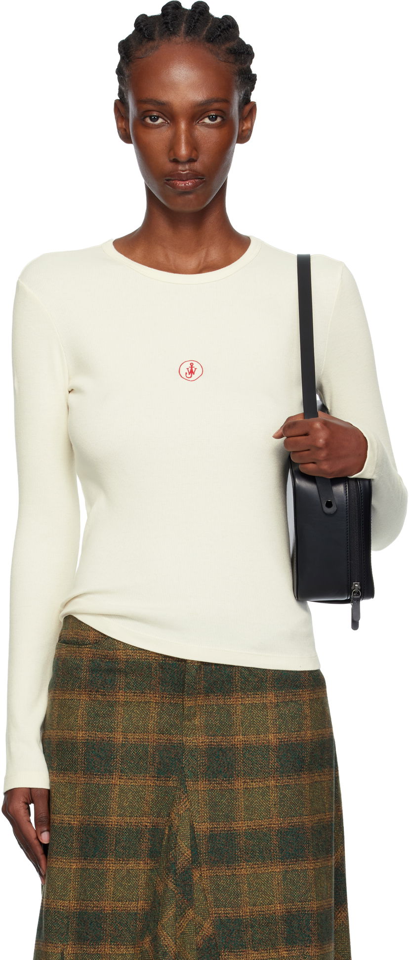 Футболка JW Anderson Anchor Embroidery Long-sleeve Ribbed Underpinning T-shirt білий | JO0276-PG1846