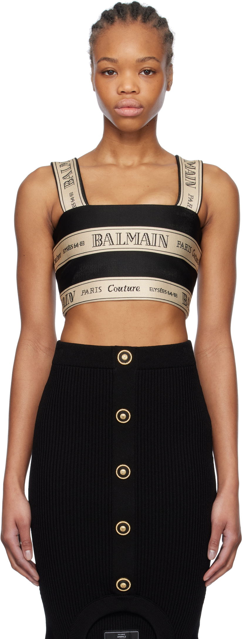 Спідниця Balmain Balmain Ribbon Jacquard Crop Top чорний | EF1AA370JJ95