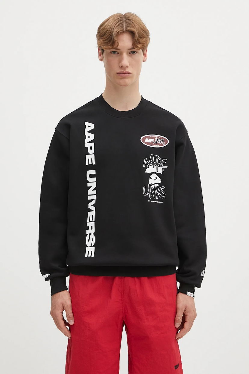 Світшоти AAPE by A Bathing Ape AAPE Basic Crew Neck Sweatshirt чорний | AAPSWMB337XXN