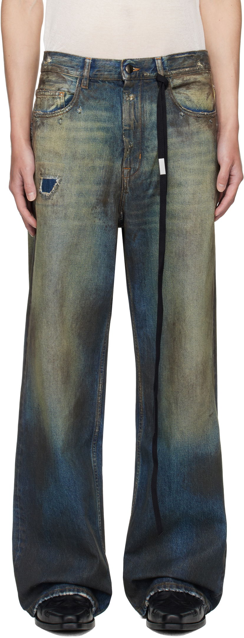 Джинси Ann Demeulemeester Ann Demeulemeester Dirtied Bootcut Jeans Синій | B0013616-FA671-053