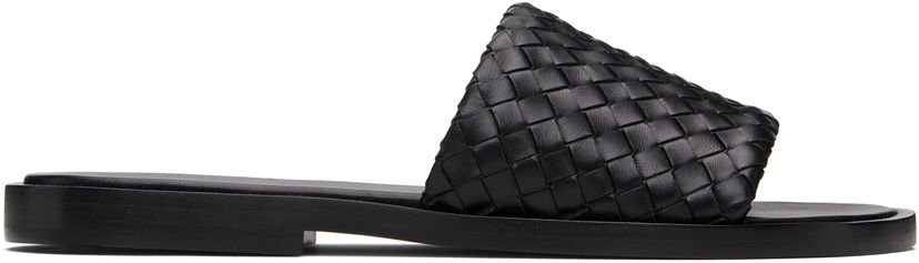 Кросівки та взуття Bottega Veneta Bottega Veneta Elio Woven Leather Slides чорний | 838348V2ED01000