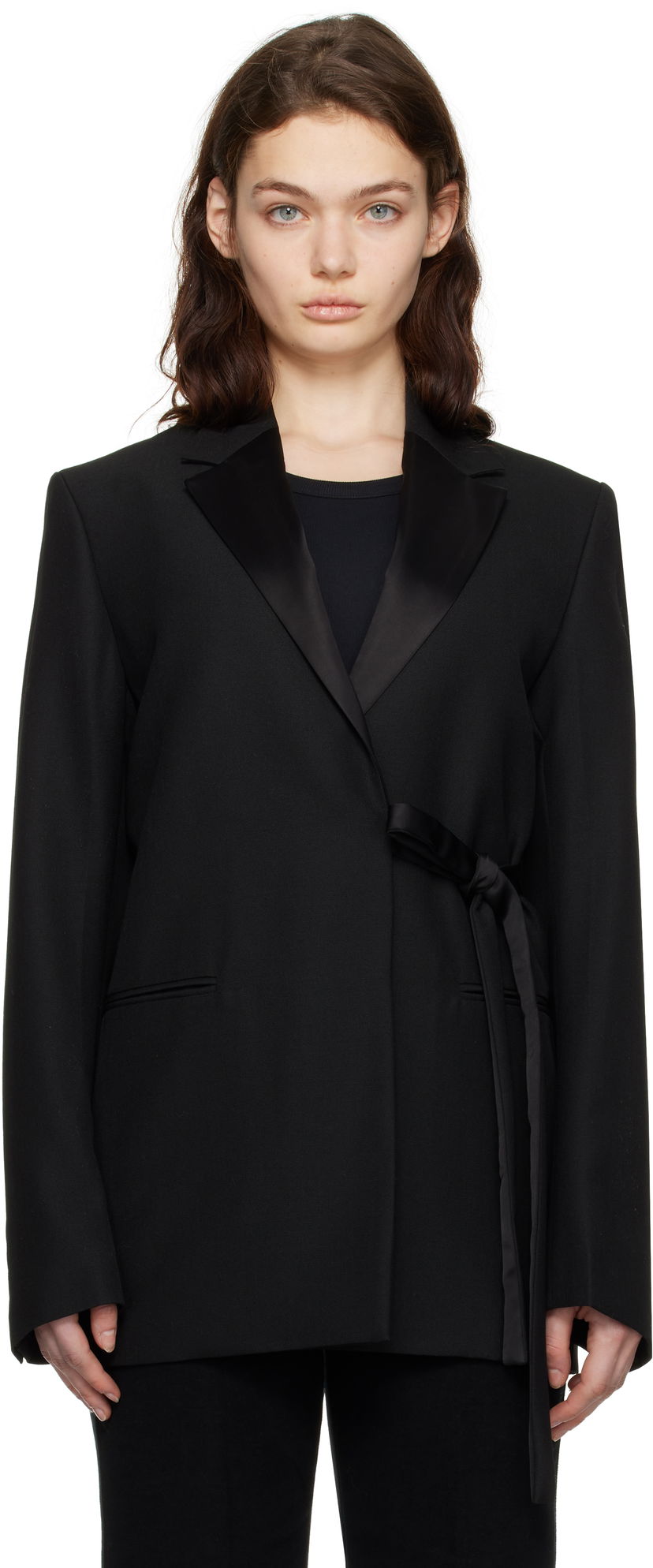 Куртка TOTEME TOTEME Satin-Lapel Wrap Blazer чорний | 251-WRZ4728-FB0026