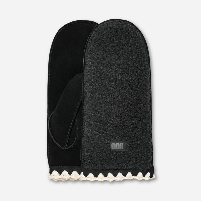 Рукавички UGG Fluff Shell Trim Mittens L/XL чорний | 101031-BLK, 0
