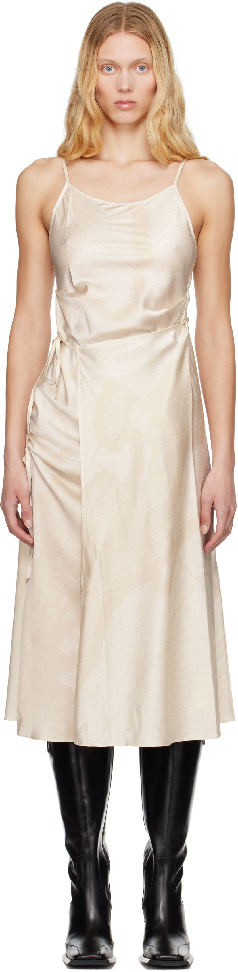 плаття Feng Chen Wang Feng Chen Wang Pleated Silk Midi Dress бежевий | FWS19DR04
