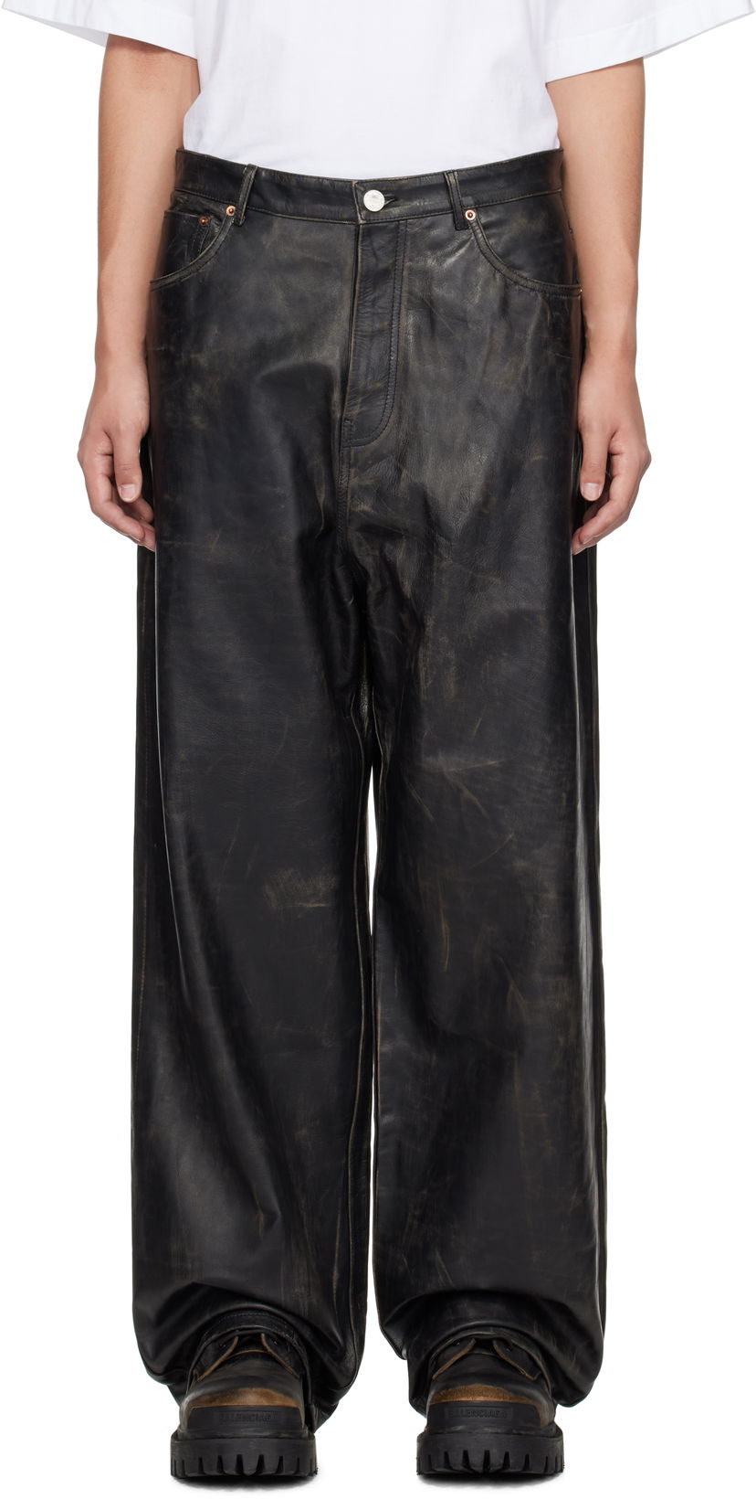 Джинси VETEMENTS Vetements Distressed Leather Pants чорний | UA66PA200X