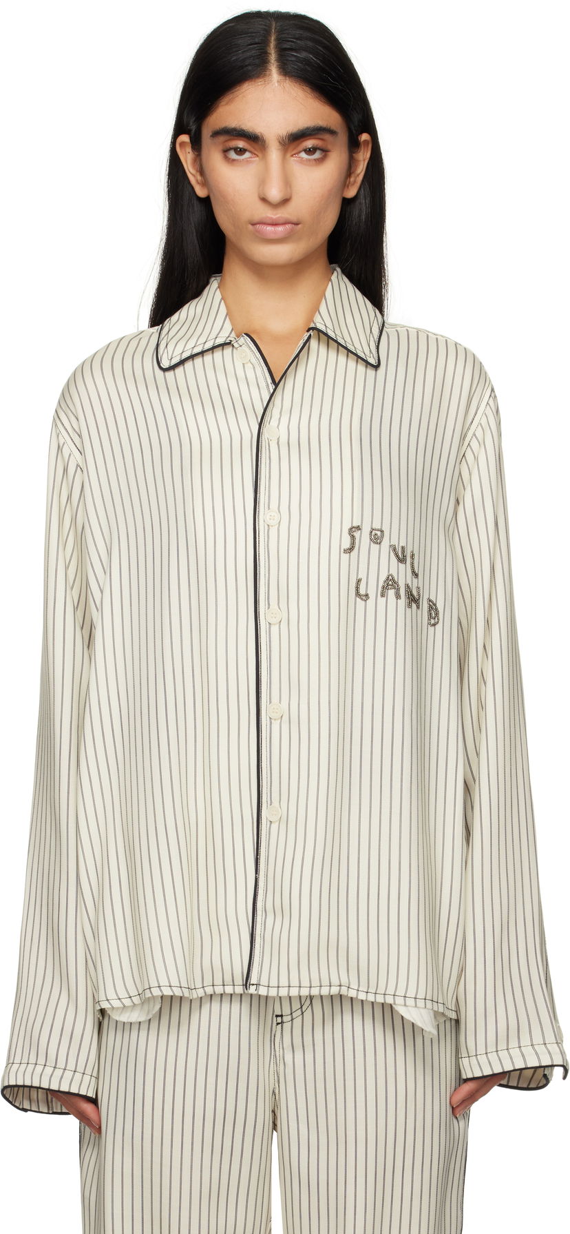 Сорочка Soulland Striped Cropped Overshirt білий | 42047-1259