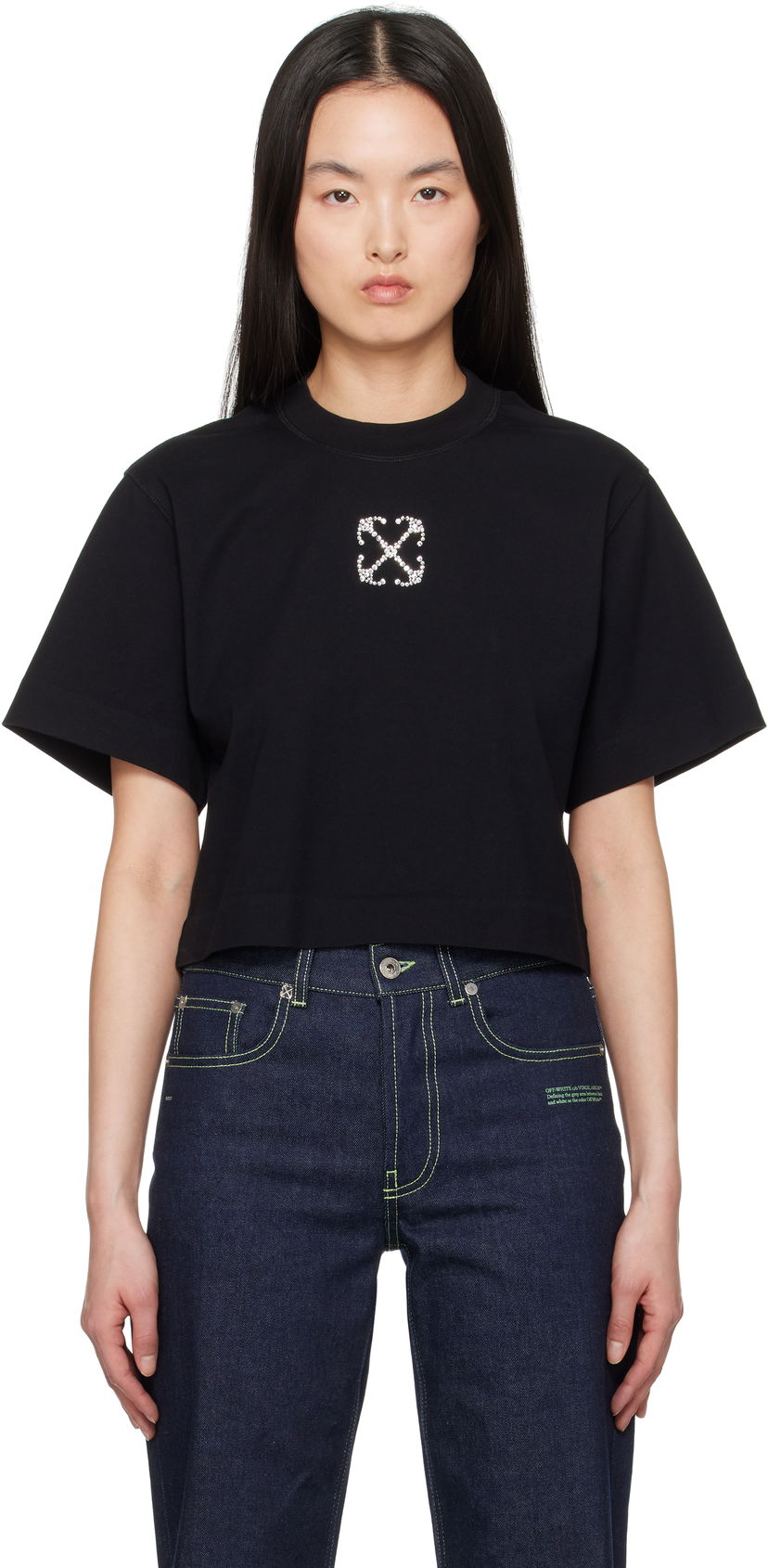Кроп-топи Off-White Off-White Jewel Mini Arrow Crop T-Shirt чорний | OWAA090S25JER0021072