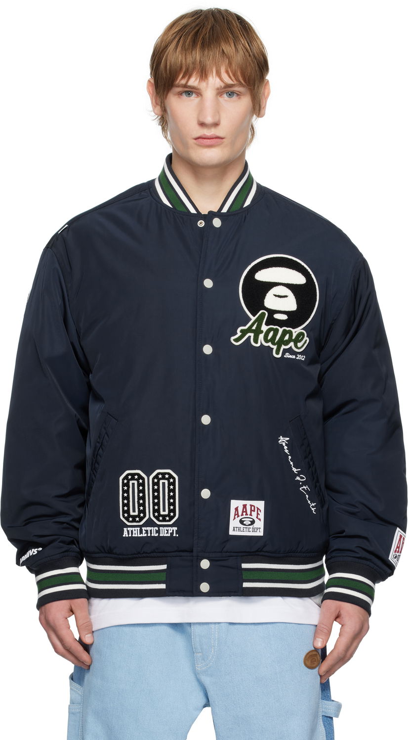 Куртка бомбер AAPE by A Bathing Ape AAPE By A Bathing Ape Moonface Logo Varsity Jacket темно-синій | AAPJKM7676XXNNYD