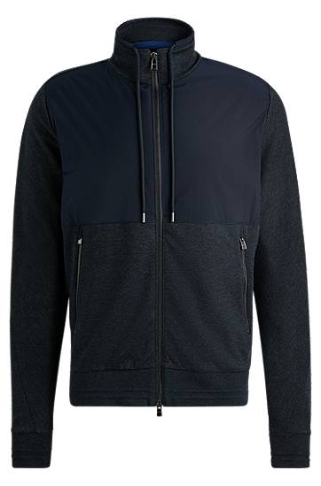 Куртка BOSS Regular-Fit Mixed-Material Zip Sweatshirt темно-синій | 50524063