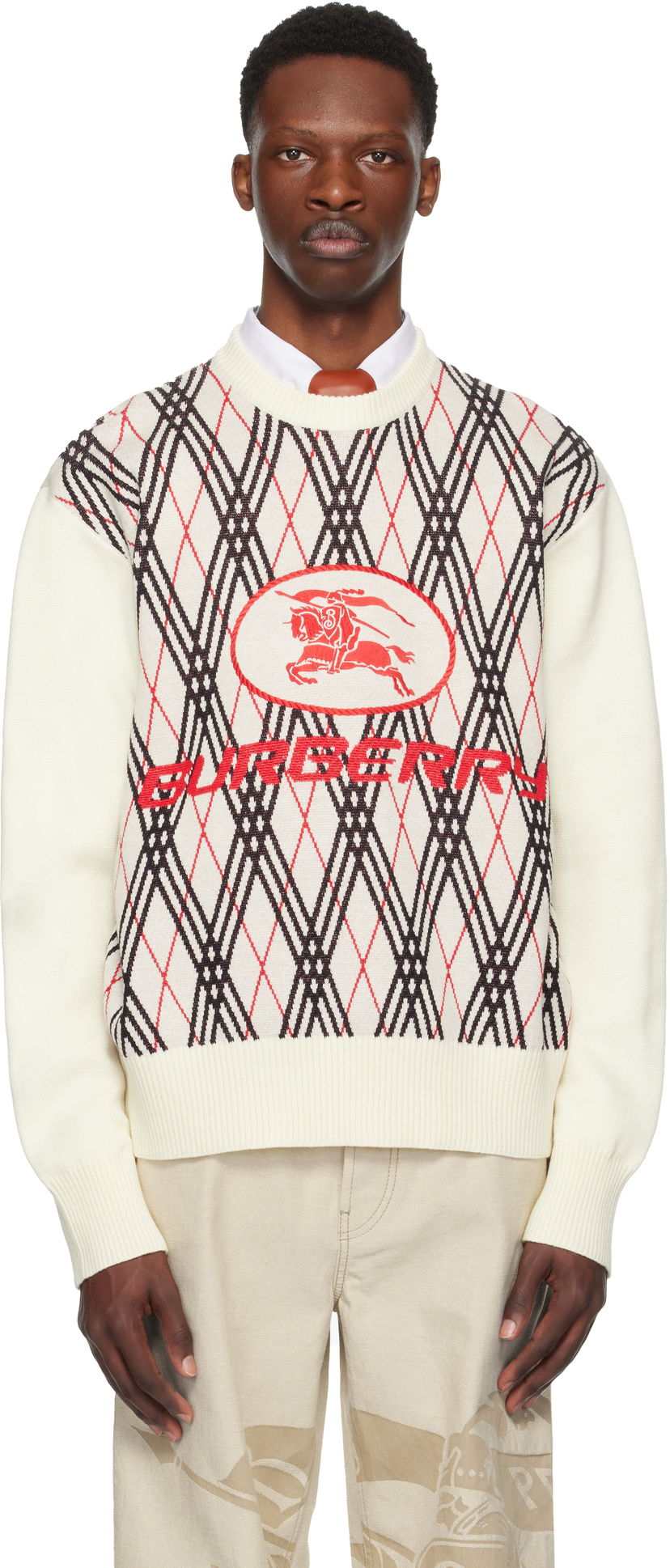 Cветр Burberry Burberry Argyle Check Wool Blend Sweater білий | 8110554