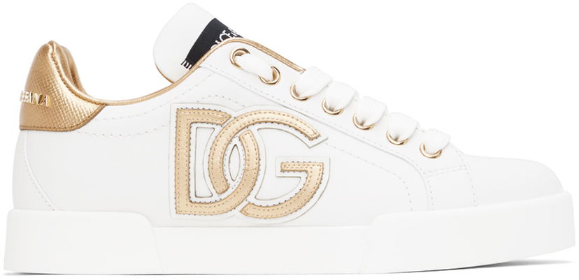 Кросівки та взуття Dolce & Gabbana White & Gold Portofino Sneakers білий | CK1545 AD780