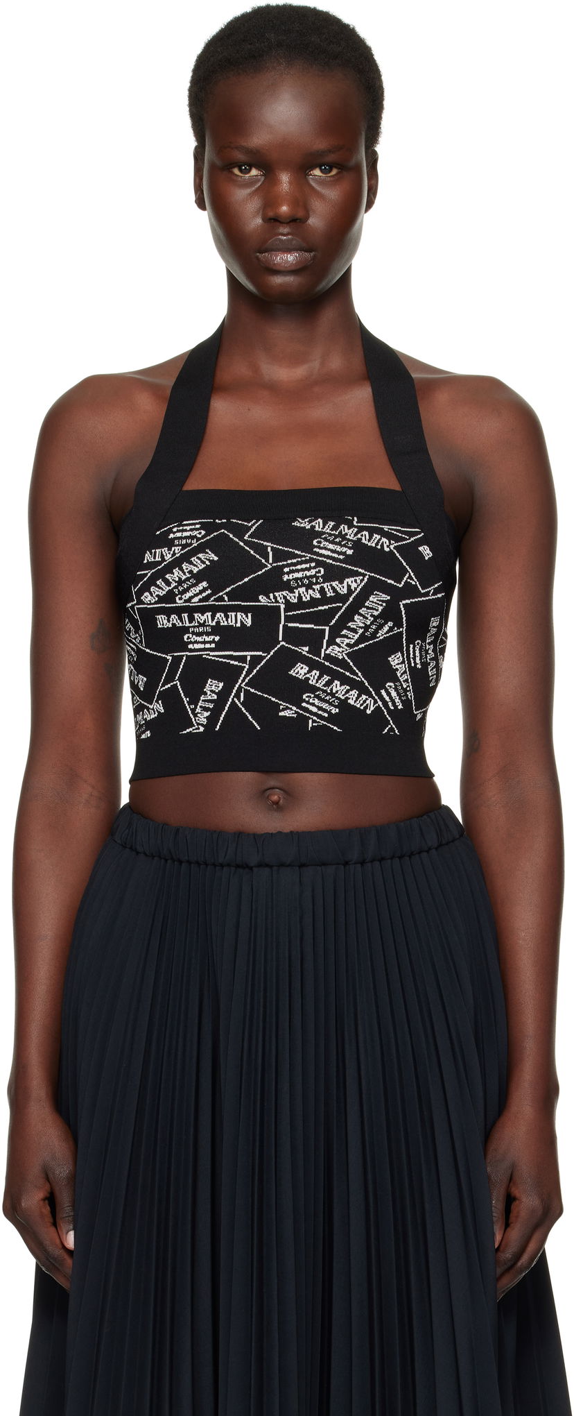 Спідниця Balmain Balmain Label Motif Halter Top чорний | EF1AA025KH86