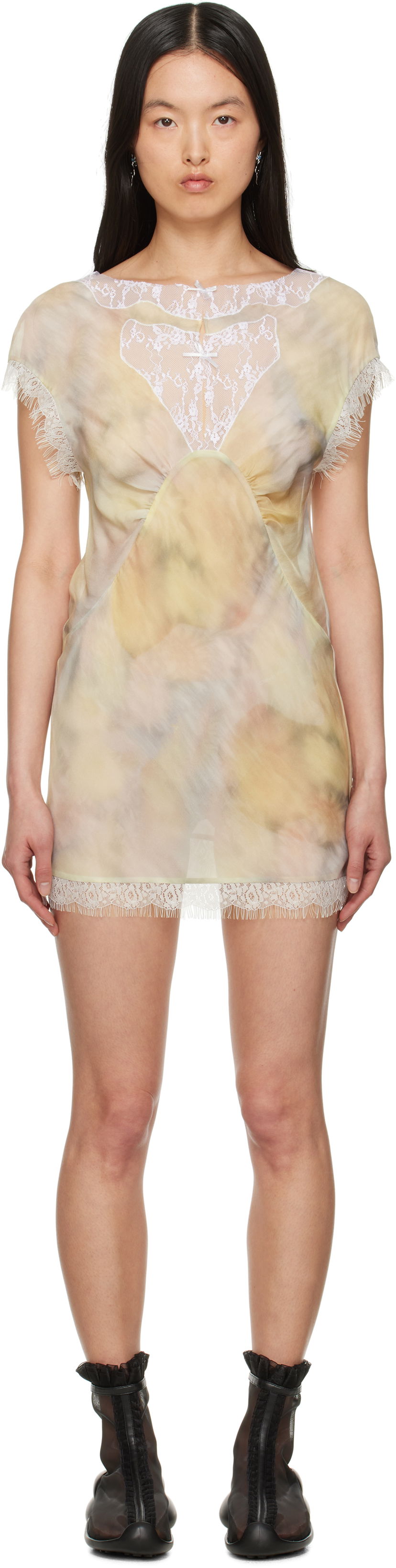 плаття Collina Strada Collina Strada Waterlily Lace-Trimmed Tie-Dye Minidress Жовтий | XX4042