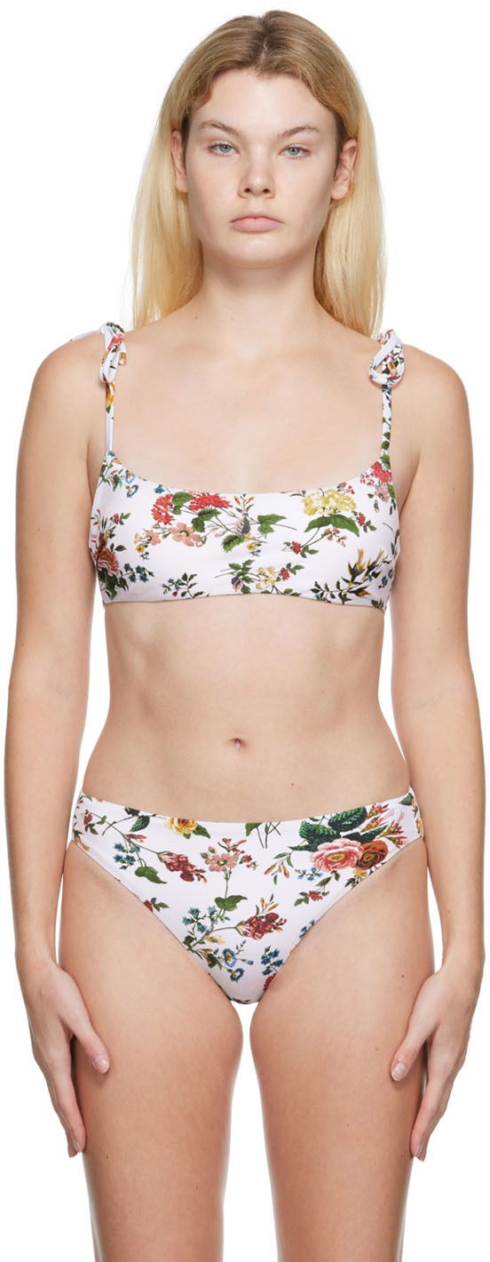 Купальники Erdem Erdem Thea Floral Print Bikini Top білий | VC22_3017SWV