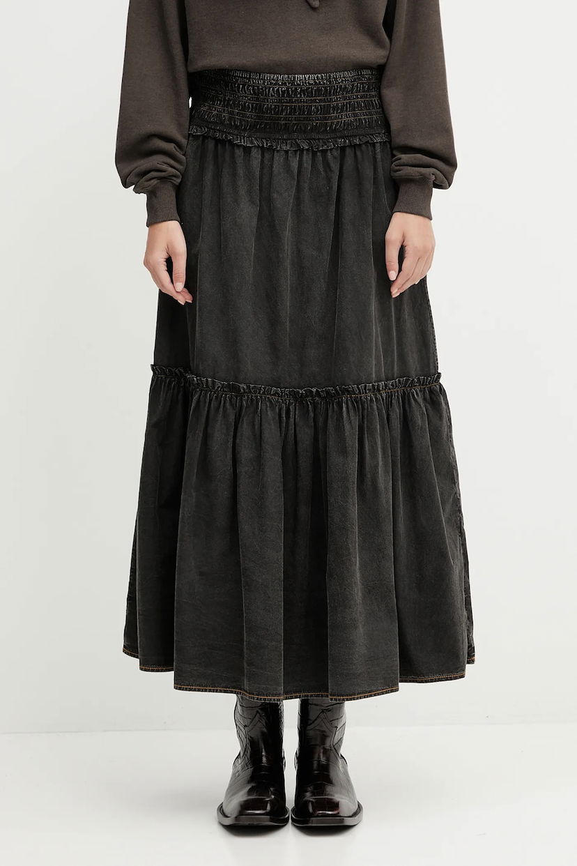 Спідниця GANNI GANNI Garment Dyed Cotton Smock Maxi Skirt чорний | W0877