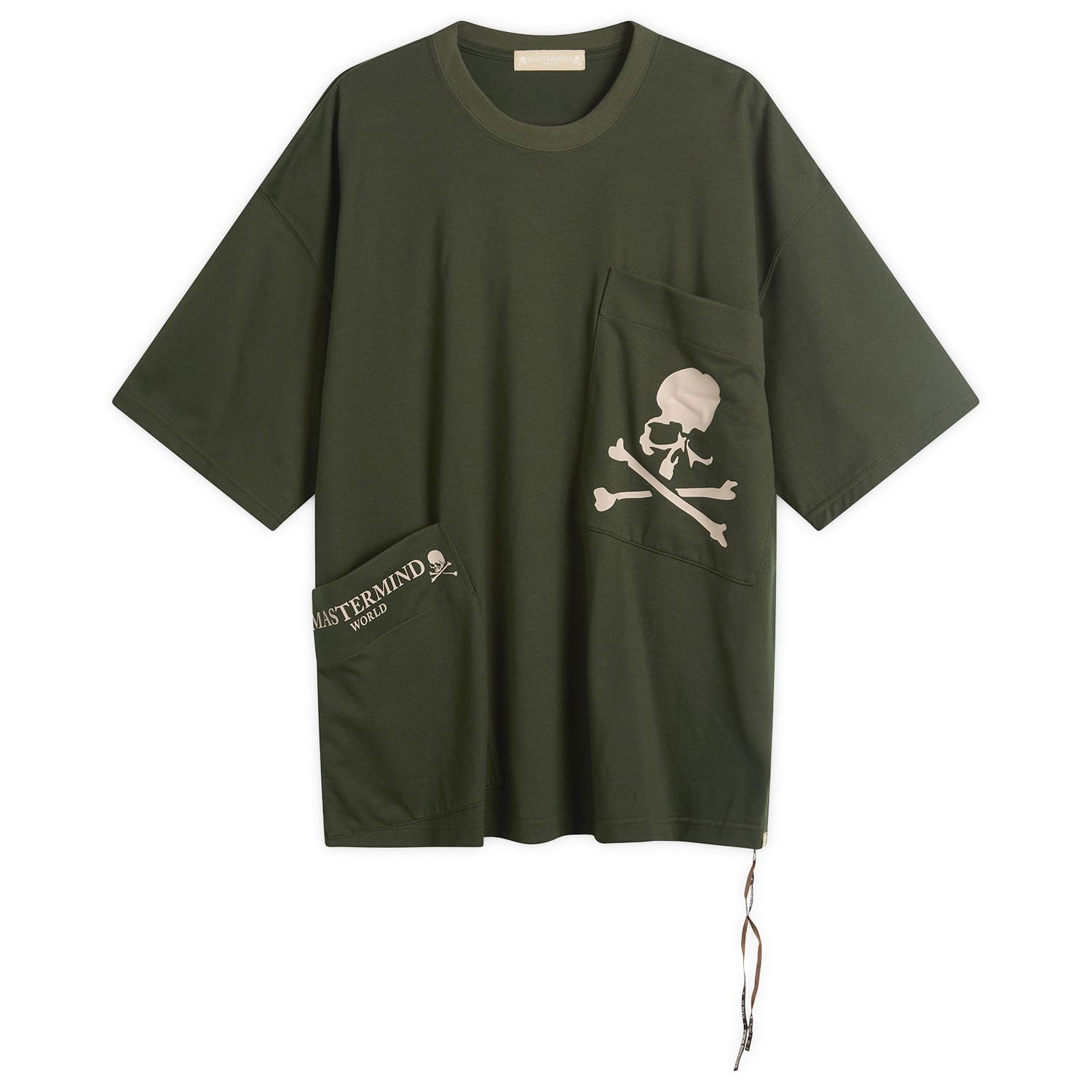 Футболка Mastermind WORLD MASTERMIND WORLD Multi Pocket Skull and Crossbones Short Sleeve T-Shirt Size Large Зелений | MW25S15-TS025-012OLV, 1
