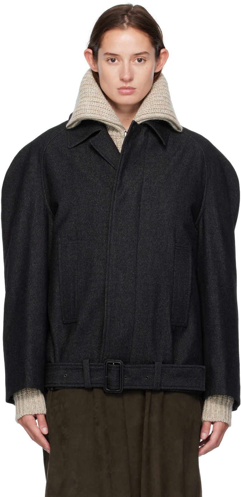 Пальто LEMAIRE Lemaire Raglan Sleeve Short Coat Сірий | OW1156 LF1319