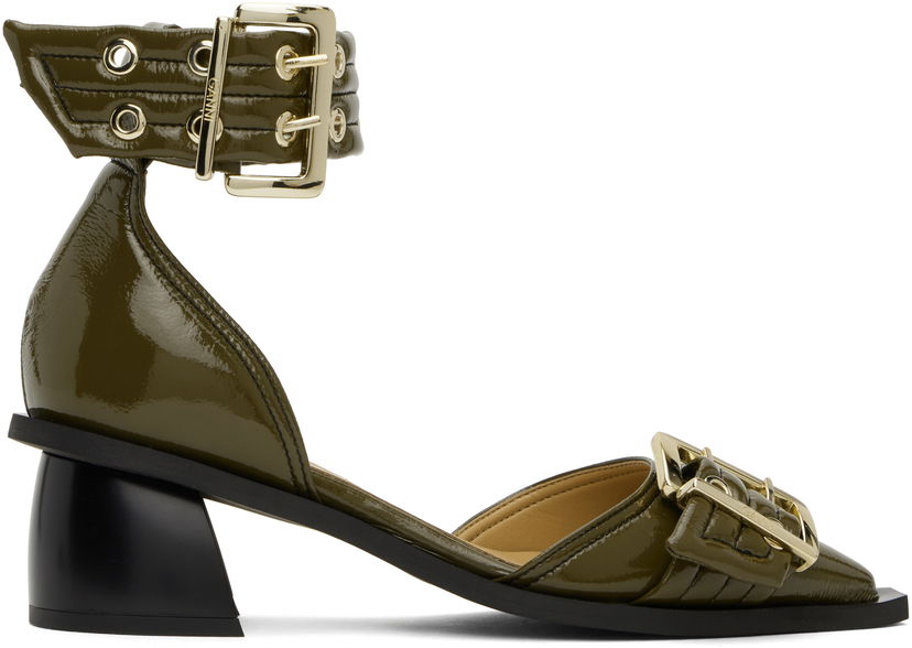 Кросівки та взуття GANNI GANNI Buckle Open Cut Heels Зелений | S2868
