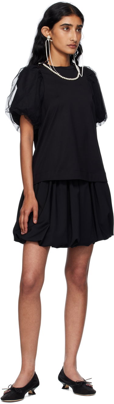 Футболка Simone Rocha Simone Rocha Embellished Tulle Overlay Puff Sleeve T-Shirt чорний | 5397B 0553, 3