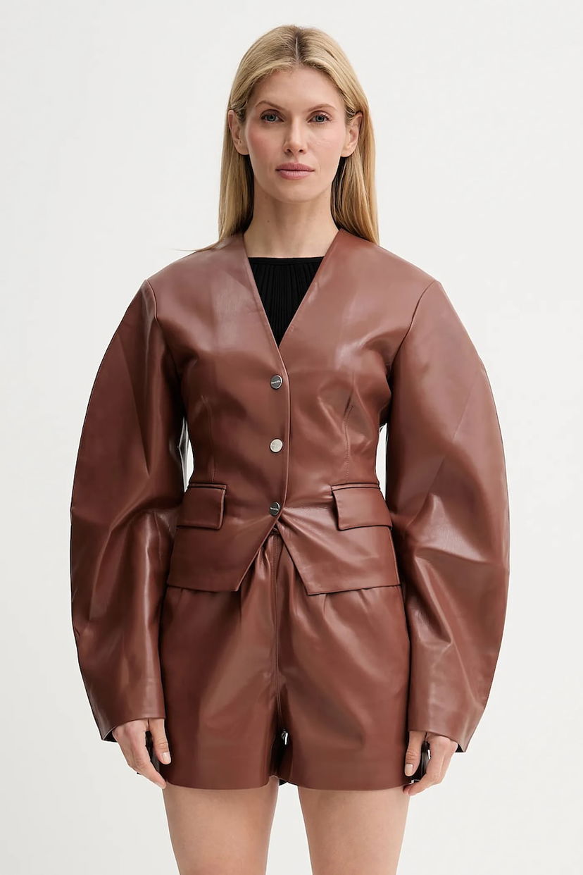 Куртка Nanushka Nanushka Kiyo Faux Leather Blazer and Shorts Set Коричневий | NW25SSOW22075