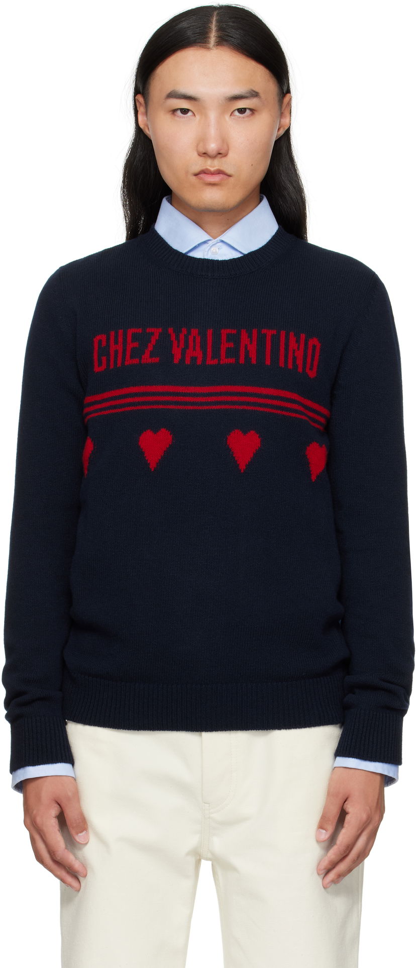 Cветр Valentino Valentino 'Chez Valentino' Wool Sweater темно-синій | 7V3KC35AB2E