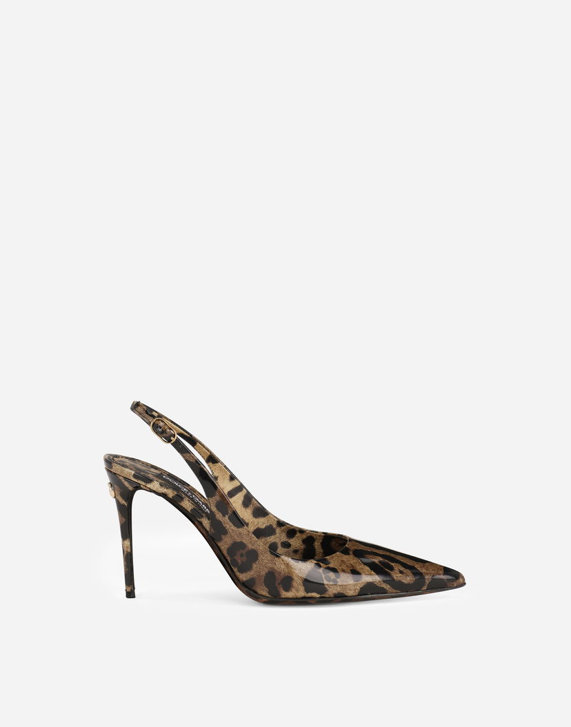 Кросівки та взуття Dolce & Gabbana Polished Calfskin Leopard Print Slingbacks Коричневий | CG0621AM568HA93M