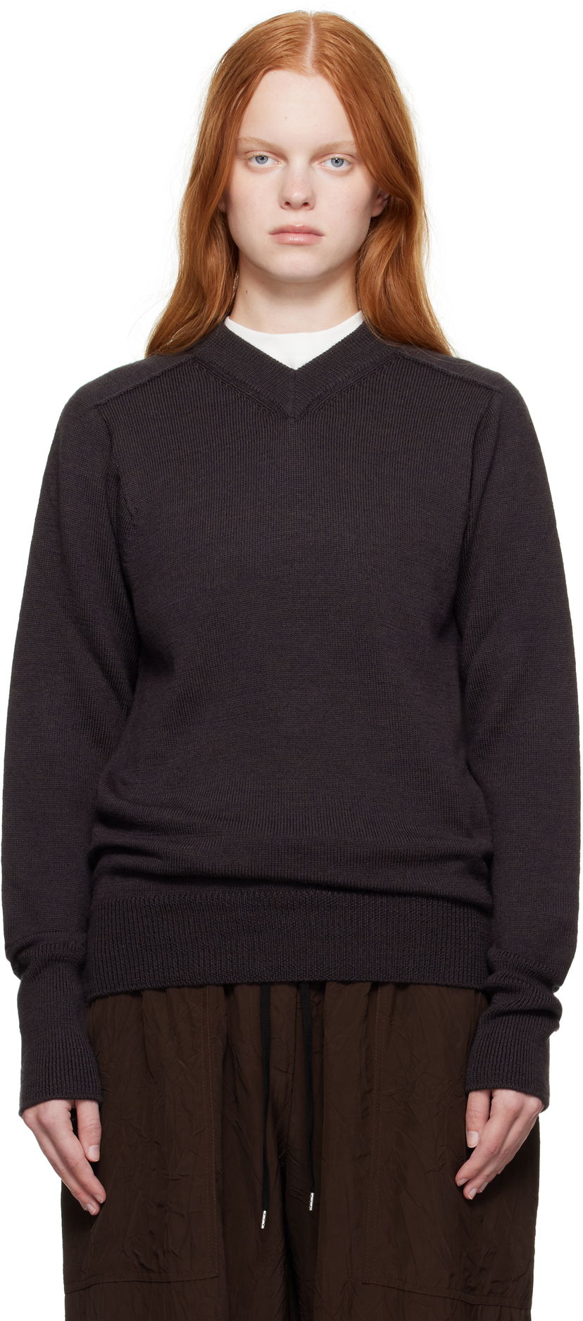 Cветр Studio Nicholson Studio Nicholson Inverness V-Neck Sweater Коричневий | INVERNESS SN - 1501