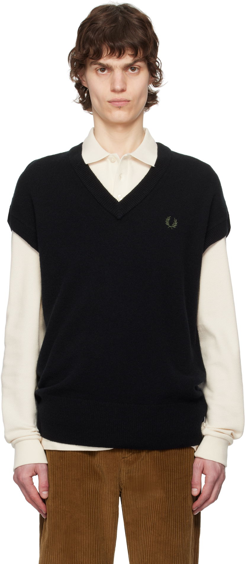 Cветр Fred Perry Fred Perry Lambswool Knit Vest чорний | K8567